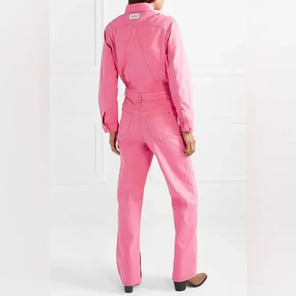 Ganni Pink Jumpsuit Boilersuit Cotton Denim Size 2